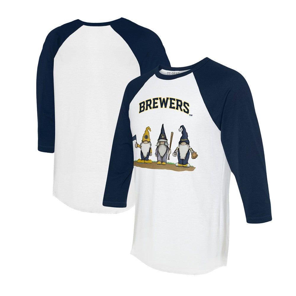 Milwaukee Brewers Tiny Turnip Unisex Gnomes 3/4-Sleeve Raglan T-Shirt - White/Navy