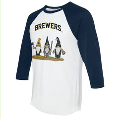 Milwaukee Brewers Tiny Turnip Unisex Gnomes 3/4-Sleeve Raglan T-Shirt - White/Navy