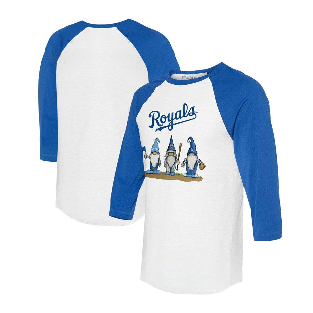 Kansas City Royals Tiny Turnip Unisex Gnomes 3/4-Sleeve Raglan T-Shirt - White/Royal