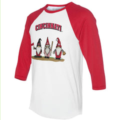 Cincinnati Reds Tiny Turnip Unisex Gnomes 3/4-Sleeve Raglan T-Shirt - White/Red