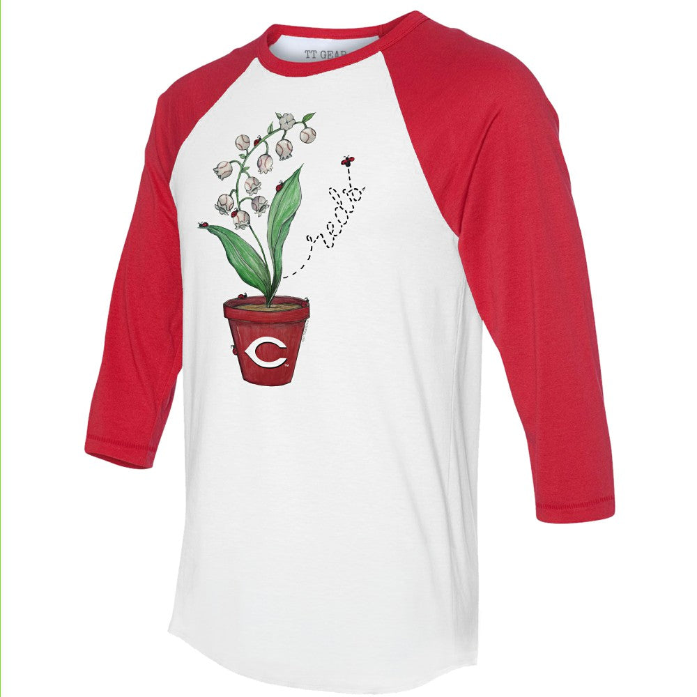 Cincinnati Reds Tiny Turnip Unisex Lilies & Ladybugs 3/4-Sleeve Raglan T-Shirt - White/Red