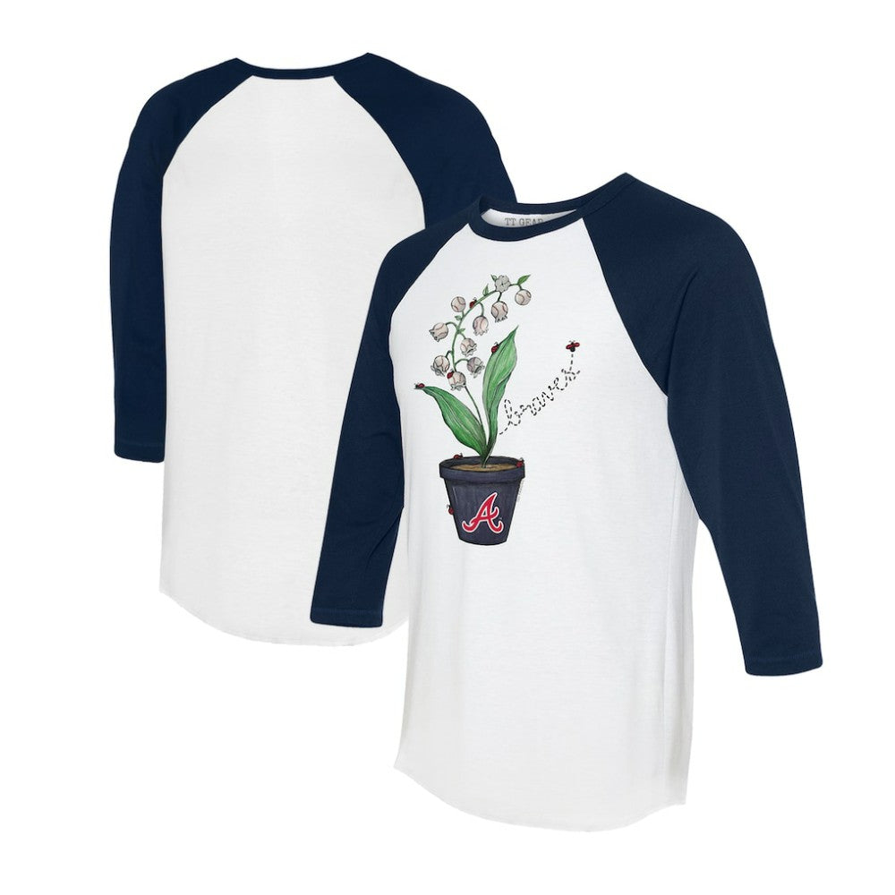 Atlanta Braves Tiny Turnip Unisex Lilies & Ladybugs 3/4-Sleeve Raglan T-Shirt - White/Navy