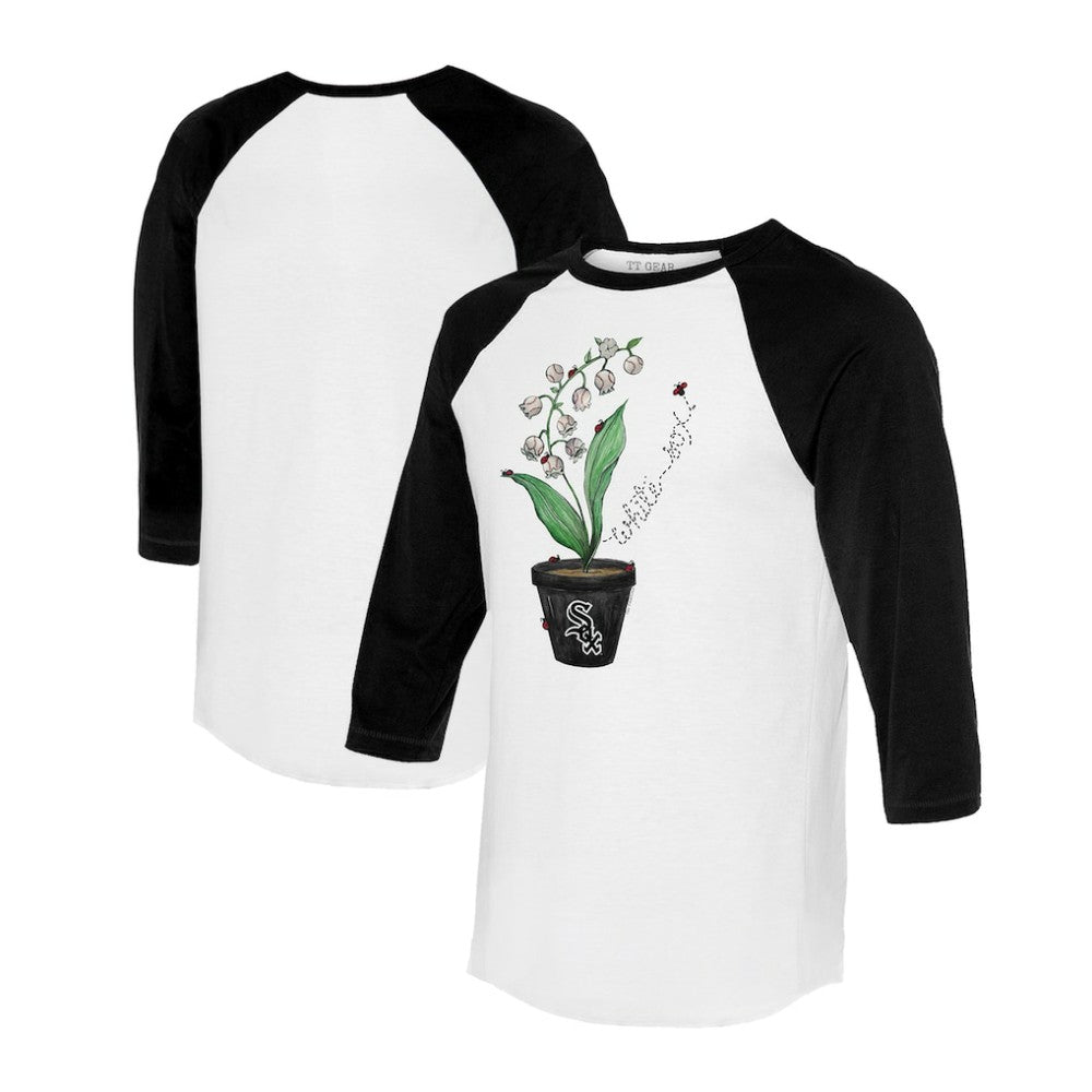 Chicago White Sox Tiny Turnip Unisex Lilies & Ladybugs 3/4-Sleeve Raglan T-Shirt - White/Black