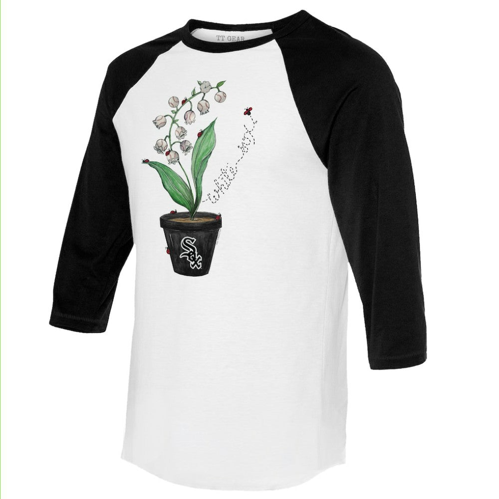 Chicago White Sox Tiny Turnip Unisex Lilies & Ladybugs 3/4-Sleeve Raglan T-Shirt - White/Black