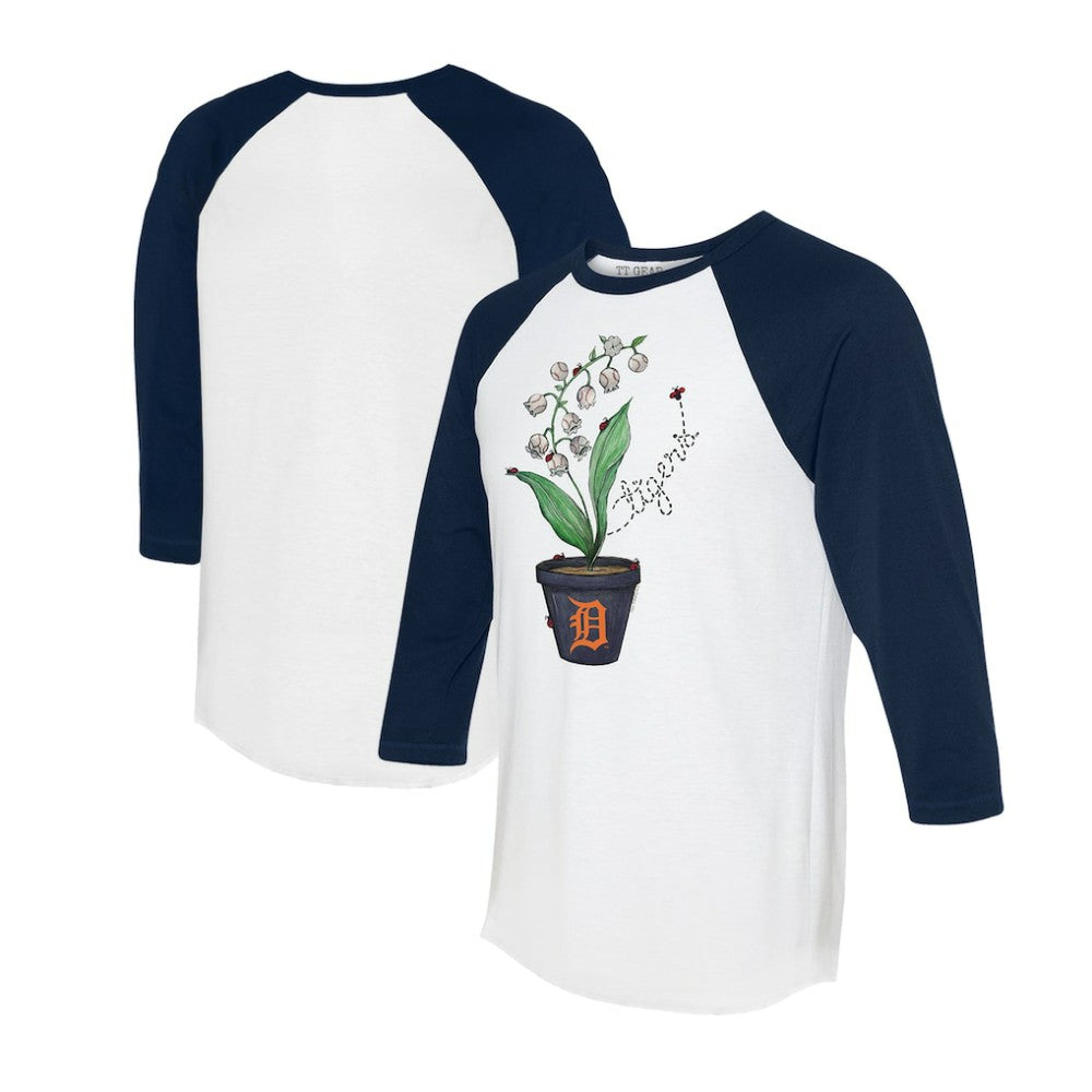 Detroit Tigers Tiny Turnip Unisex Lilies & Ladybugs 3/4-Sleeve Raglan T-Shirt - White/Navy