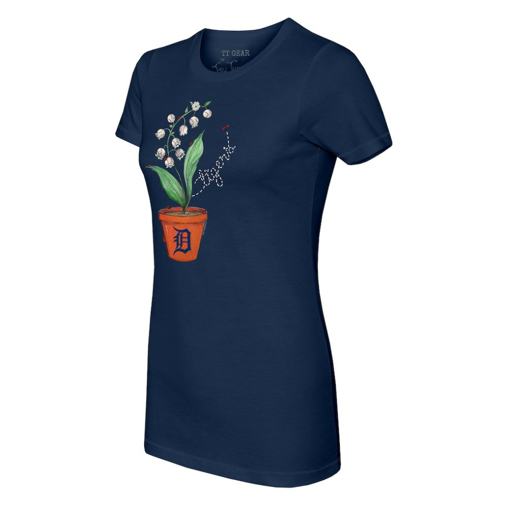 Detroit Tigers Tiny Turnip Women's Lilies & Ladybugs T-Shirt - Navy