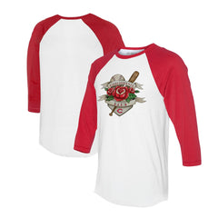 Cincinnati Reds Tiny Turnip Unisex Tattoo Rose 3/4-Sleeve Raglan T-Shirt - White/Red