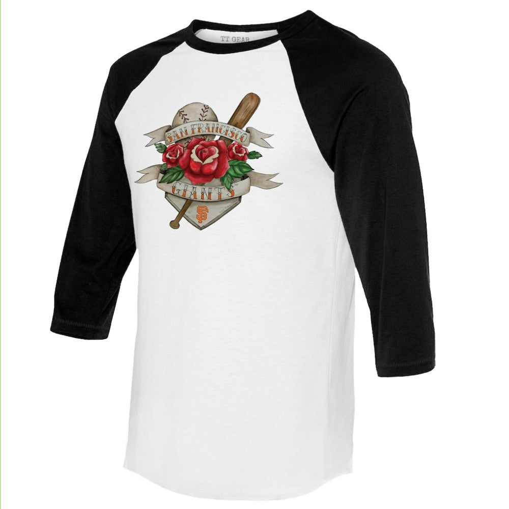 San Francisco Giants Tiny Turnip Unisex Tattoo Rose 3/4-Sleeve Raglan T-Shirt - White/Black