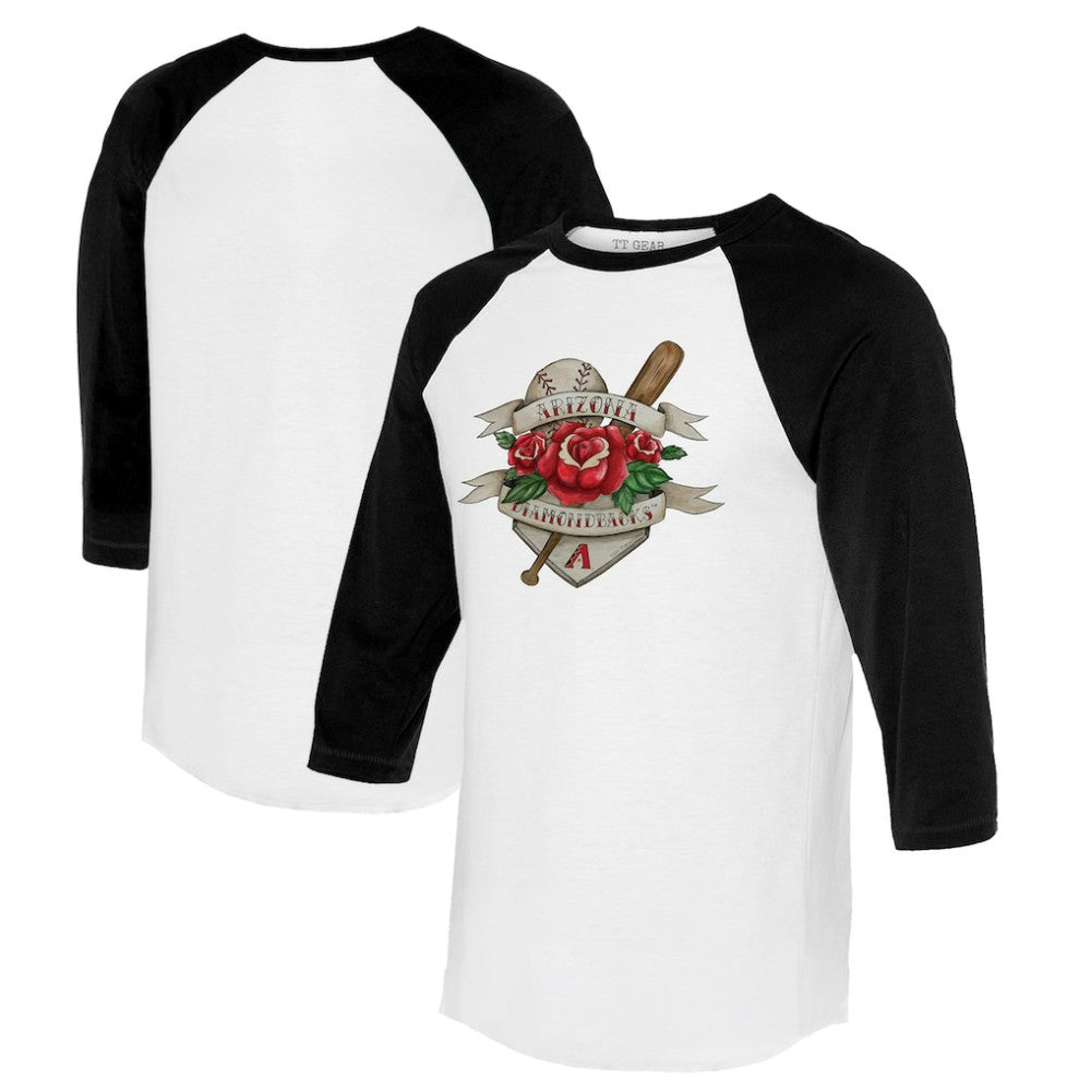 Arizona Diamondbacks Tiny Turnip Unisex Tattoo Rose 3/4-Sleeve Raglan T-Shirt - White/Black