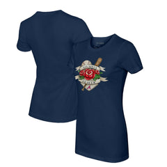 Atlanta Braves Tiny Turnip Women's Tattoo Rose T-Shirt - Navy