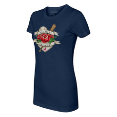 Atlanta Braves Tiny Turnip Women's Tattoo Rose T-Shirt - Navy