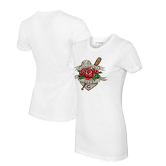 Cincinnati Reds Tiny Turnip Women's Tattoo Rose T-Shirt - White