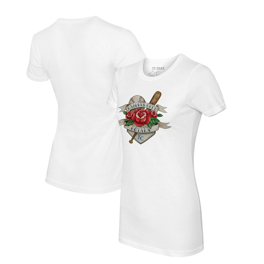 Kansas City Royals Tiny Turnip Women's Tattoo Rose T-Shirt - White