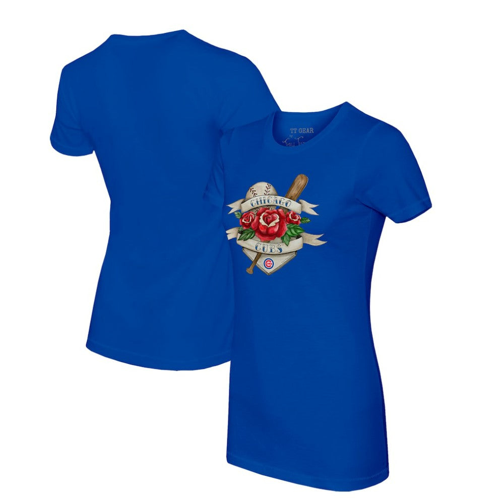 Chicago Cubs Tiny Turnip Women's Tattoo Rose T-Shirt - Royal