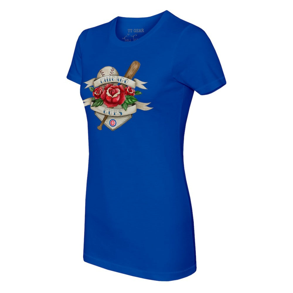 Chicago Cubs Tiny Turnip Women's Tattoo Rose T-Shirt - Royal