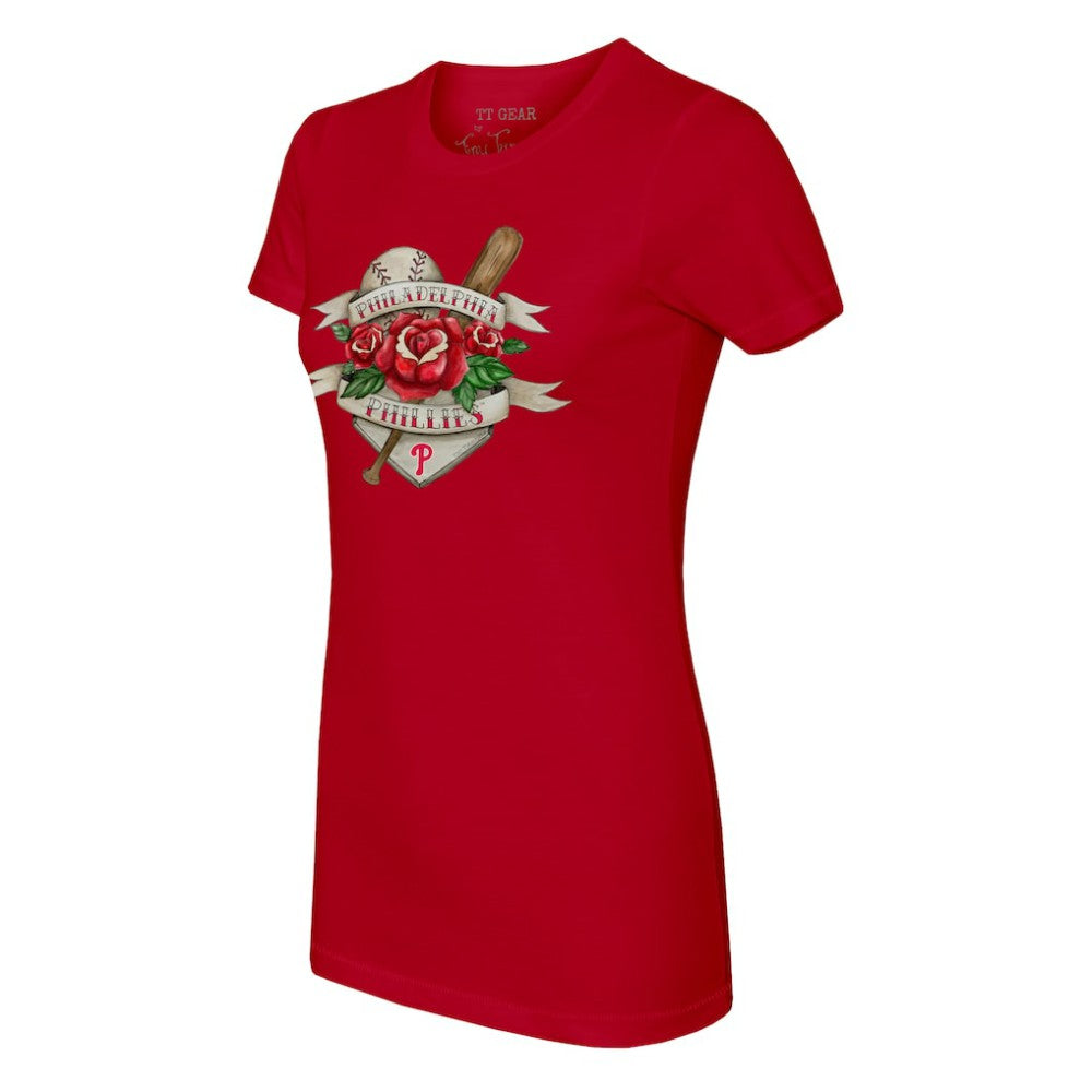 Philadelphia Phillies Tiny Turnip Women's Tattoo Rose T-Shirt - Red