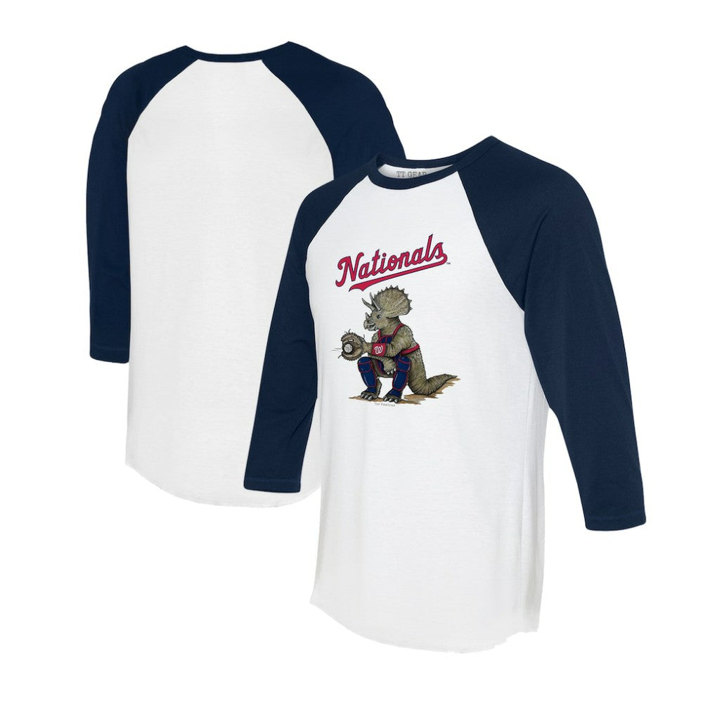 Washington Nationals Tiny Turnip Unisex Triceratops 3/4-Sleeve Raglan T-Shirt - White/Navy