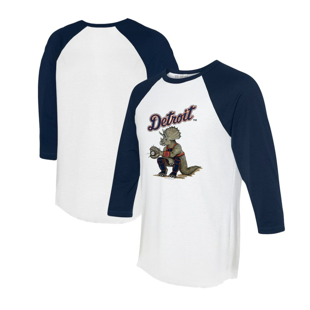 Detroit Tigers Tiny Turnip Unisex Triceratops 3/4-Sleeve Raglan T-Shirt - White/Navy