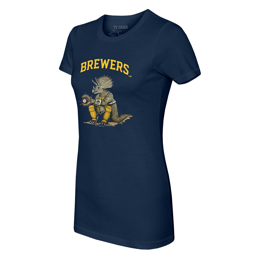 Milwaukee Brewers Tiny Turnip Women's Triceratops T-Shirt - Navy