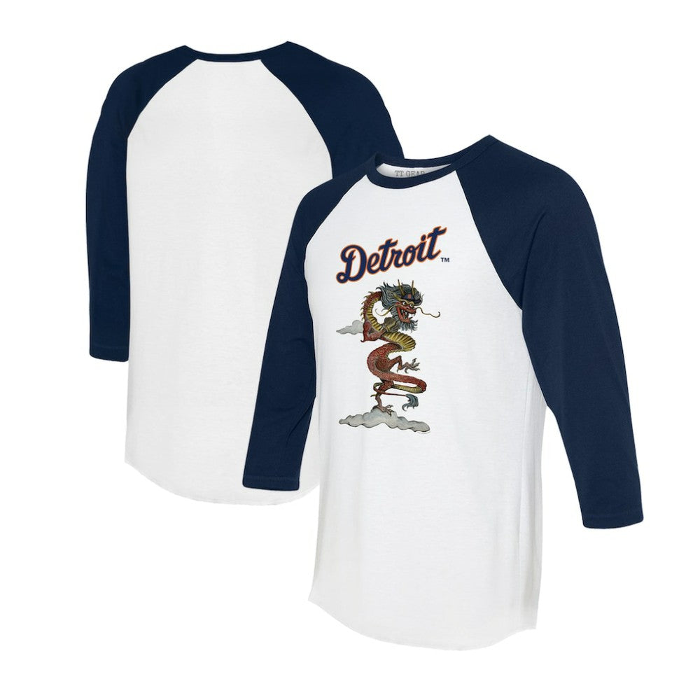 Detroit Tigers Tiny Turnip Unisex 2024 Year of the Dragon 3/4-Sleeve Raglan T-Shirt - White/Navy