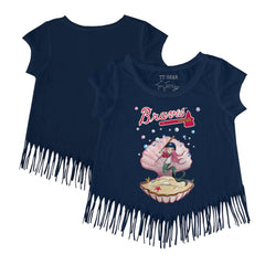 Atlanta Braves Tiny Turnip Girls Youth Mermaid Fringe T-Shirt - Navy