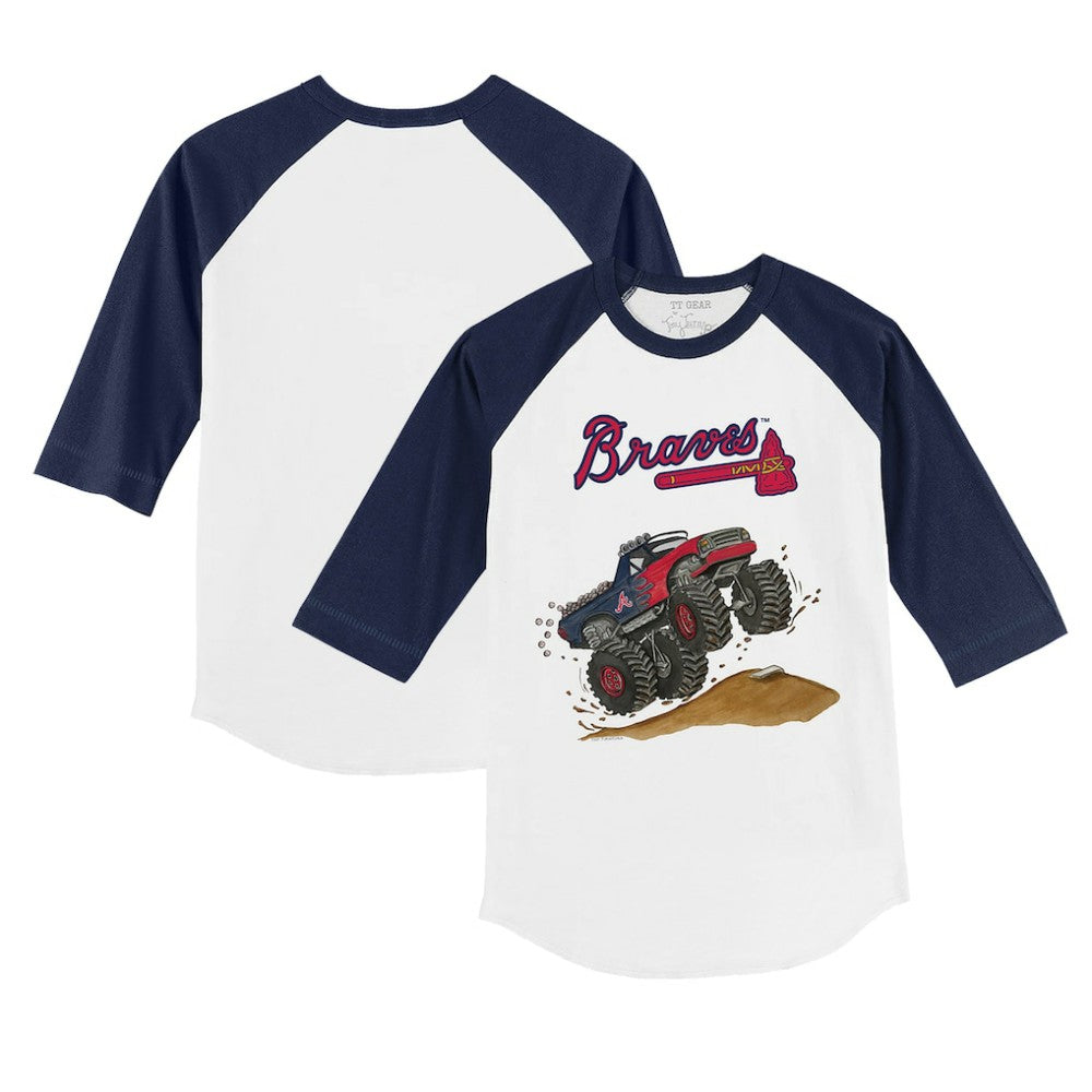 Atlanta Braves Tiny Turnip Youth Monster Truck 3/4-Sleeve Raglan T-Shirt - White/Navy