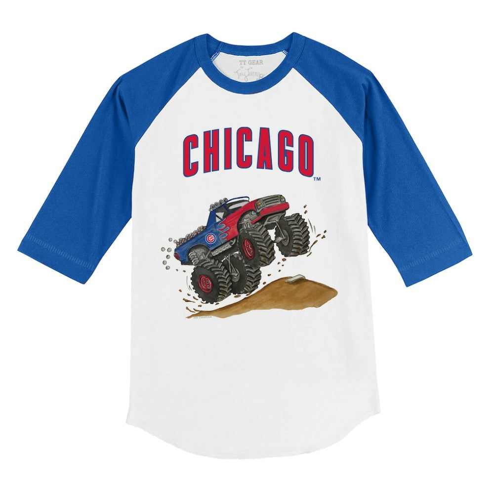 Chicago Cubs Tiny Turnip Youth Monster Truck 3/4-Sleeve Raglan T-Shirt - White/Royal
