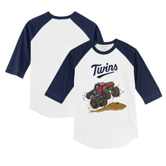 Minnesota Twins Tiny Turnip Youth Monster Truck 3/4-Sleeve Raglan T-Shirt - White/Navy