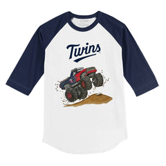 Minnesota Twins Tiny Turnip Youth Monster Truck 3/4-Sleeve Raglan T-Shirt - White/Navy