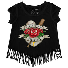 Pittsburgh Pirates Tiny Turnip Girls Youth Tattoo Rose Fringe T-Shirt - Black
