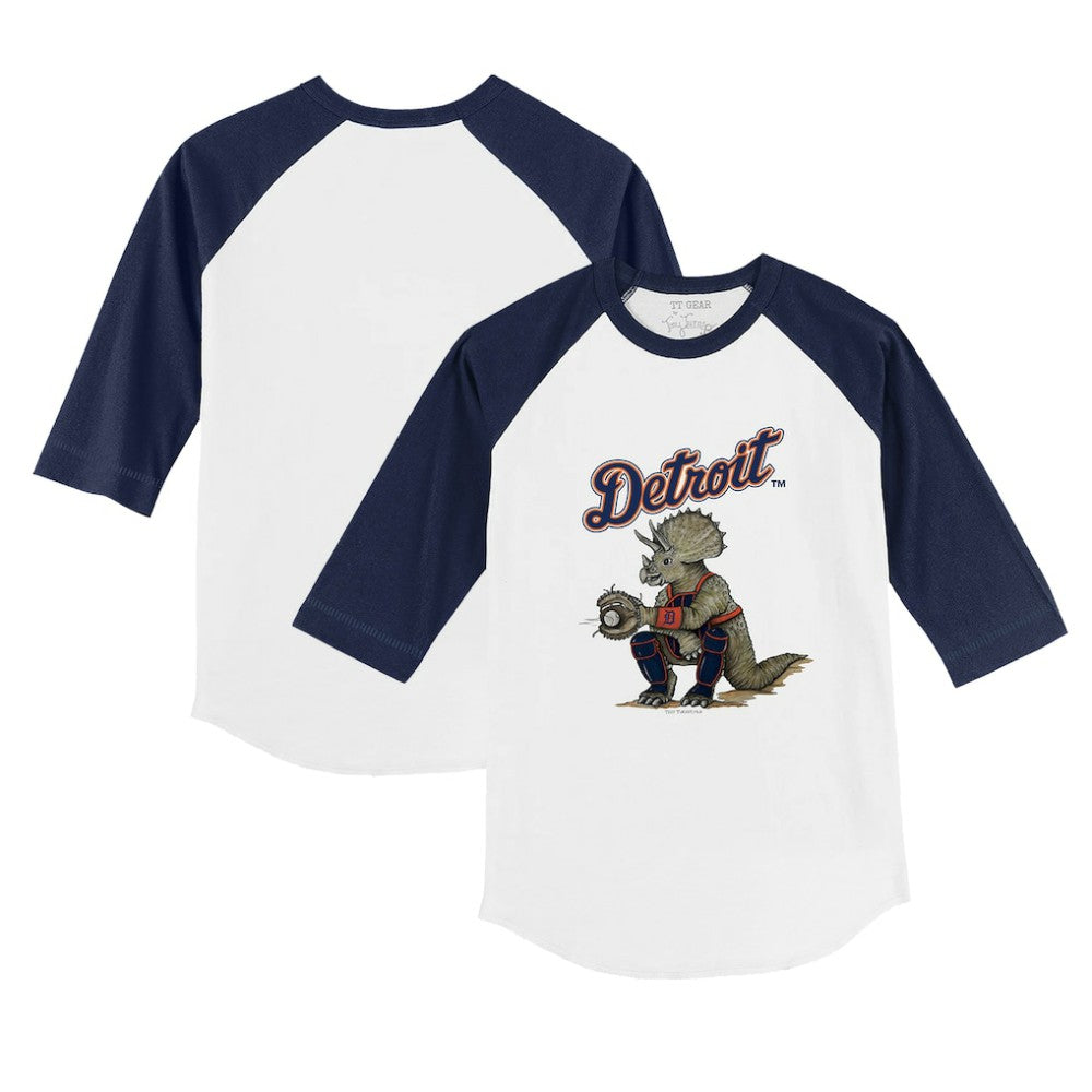 Detroit Tigers Tiny Turnip Youth Triceratops 3/4-Sleeve Raglan T-Shirt - White/Navy
