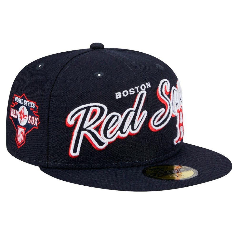 Boston Red Sox Script Sided 59FIFTY Fitted Hat - Navy | New Era