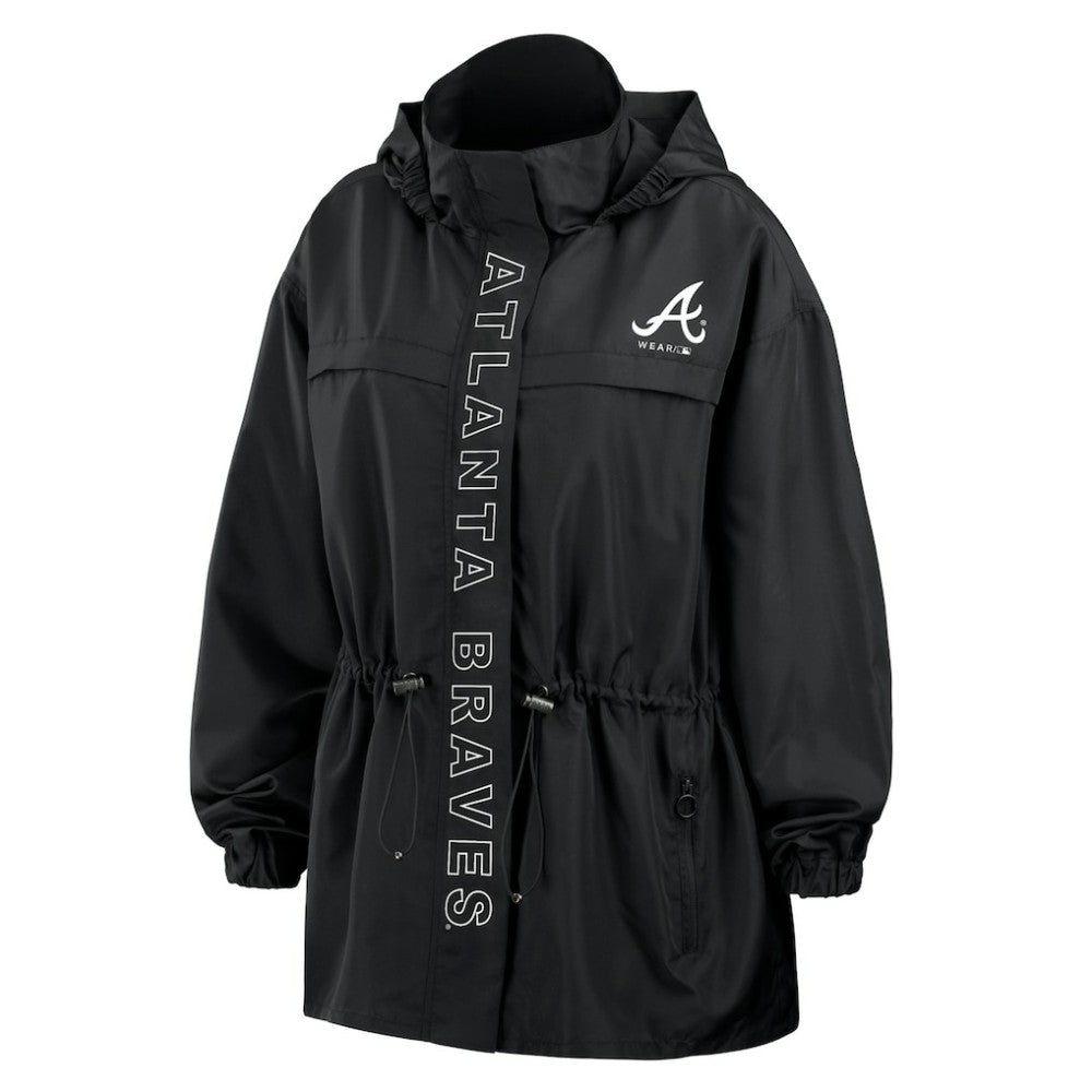 Atlanta Braves WEAR by Erin Andrews Women's Full-Zip Windbreaker Hoodie Jacket - Black