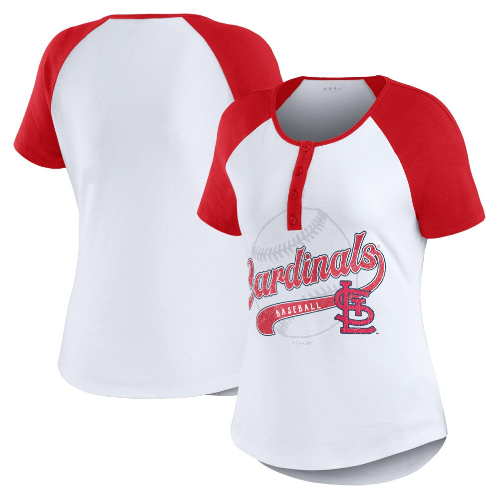 St. Louis Cardinals WEAR by Erin Andrews Women's Fitted Henley Raglan T-Shirt - White/Red