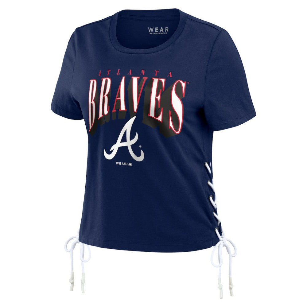 Atlanta Braves WEAR by Erin Andrews Women's Side Lace-Up Cropped T-Shirt - Navy