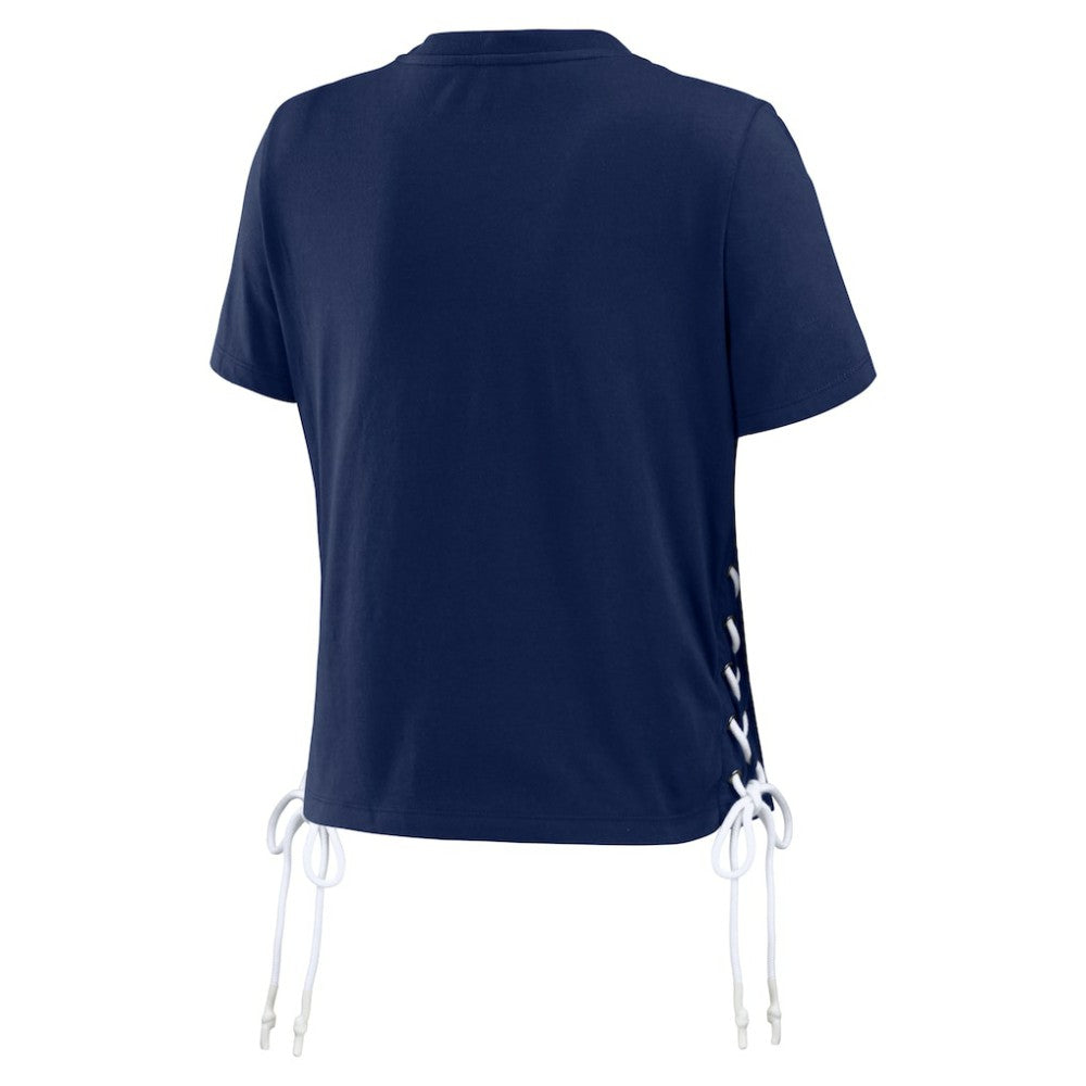 Atlanta Braves WEAR by Erin Andrews Women's Side Lace-Up Cropped T-Shirt - Navy