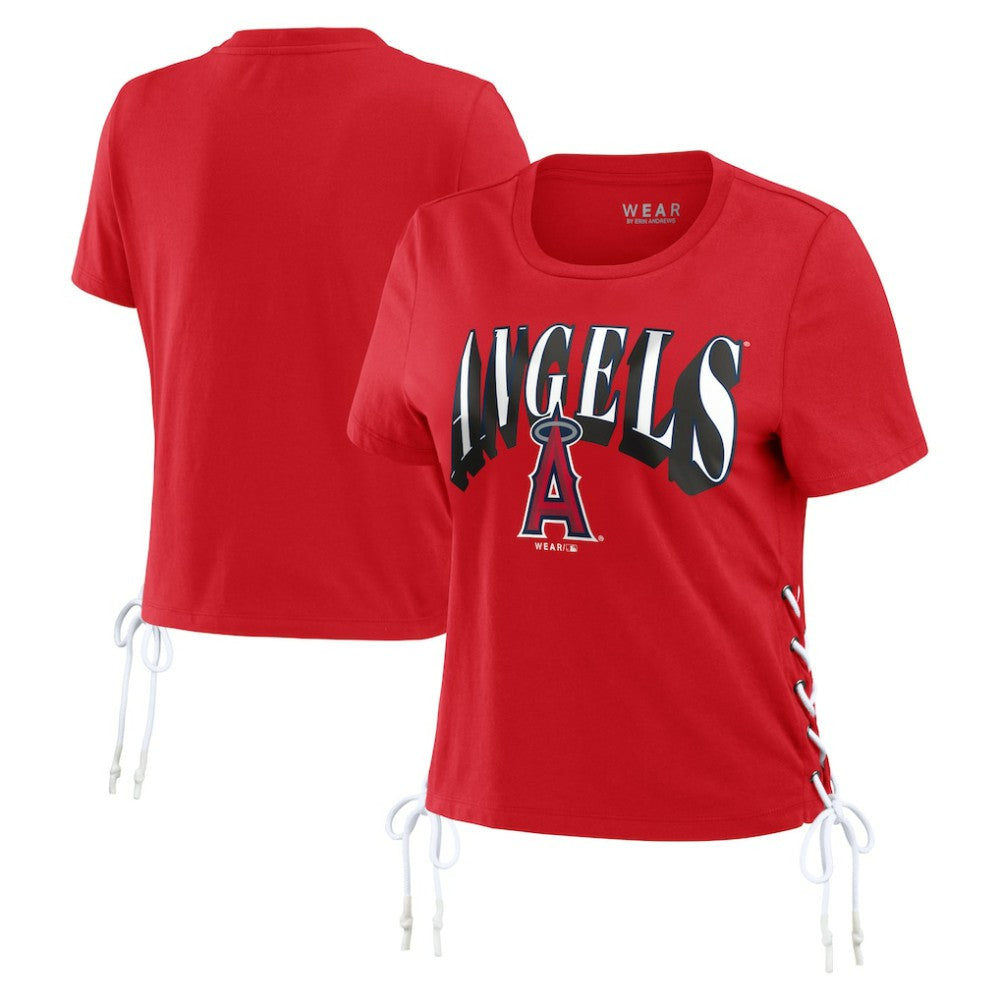 Los Angeles Angels WEAR by Erin Andrews Women's Side Lace-Up Cropped T-Shirt - Red