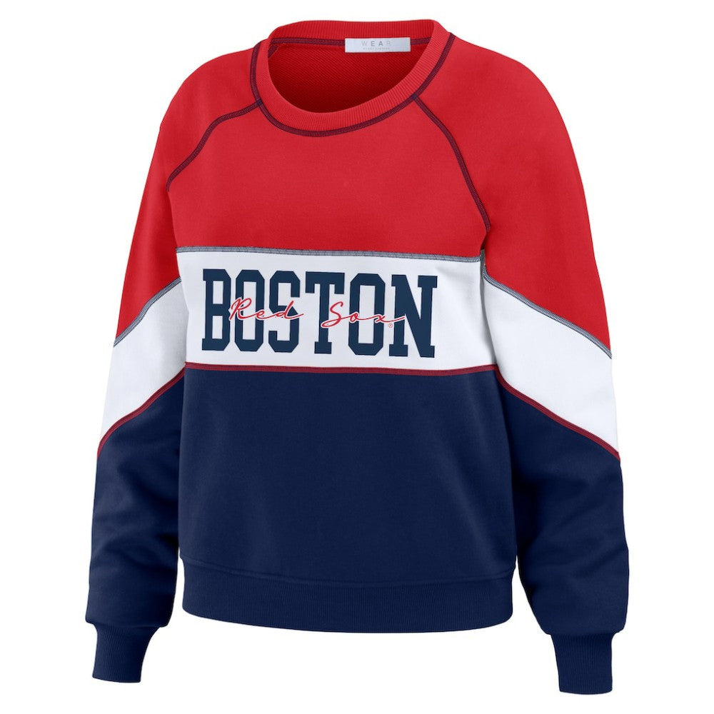 Boston Red Sox WEAR by Erin Andrews Women's Color Block Crew Neck Pullover Sweatshirt - Red/Navy