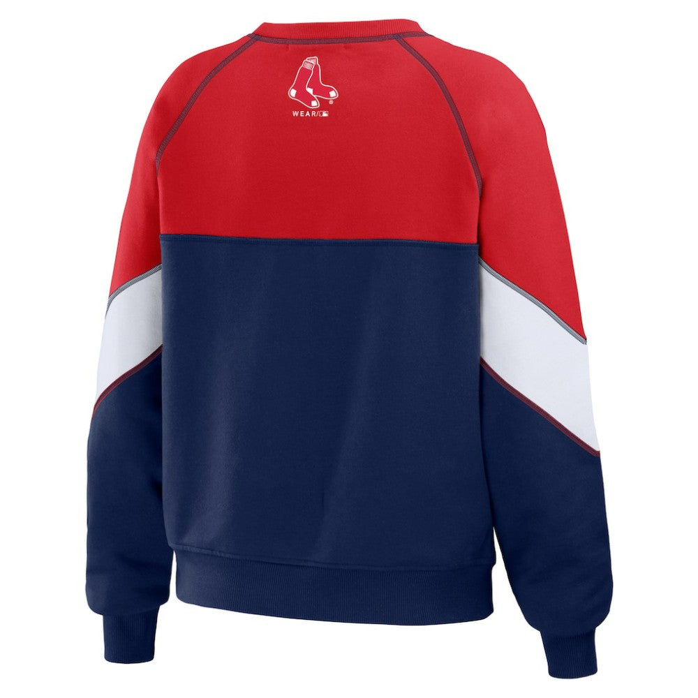 Boston Red Sox WEAR by Erin Andrews Women's Color Block Crew Neck Pullover Sweatshirt - Red/Navy