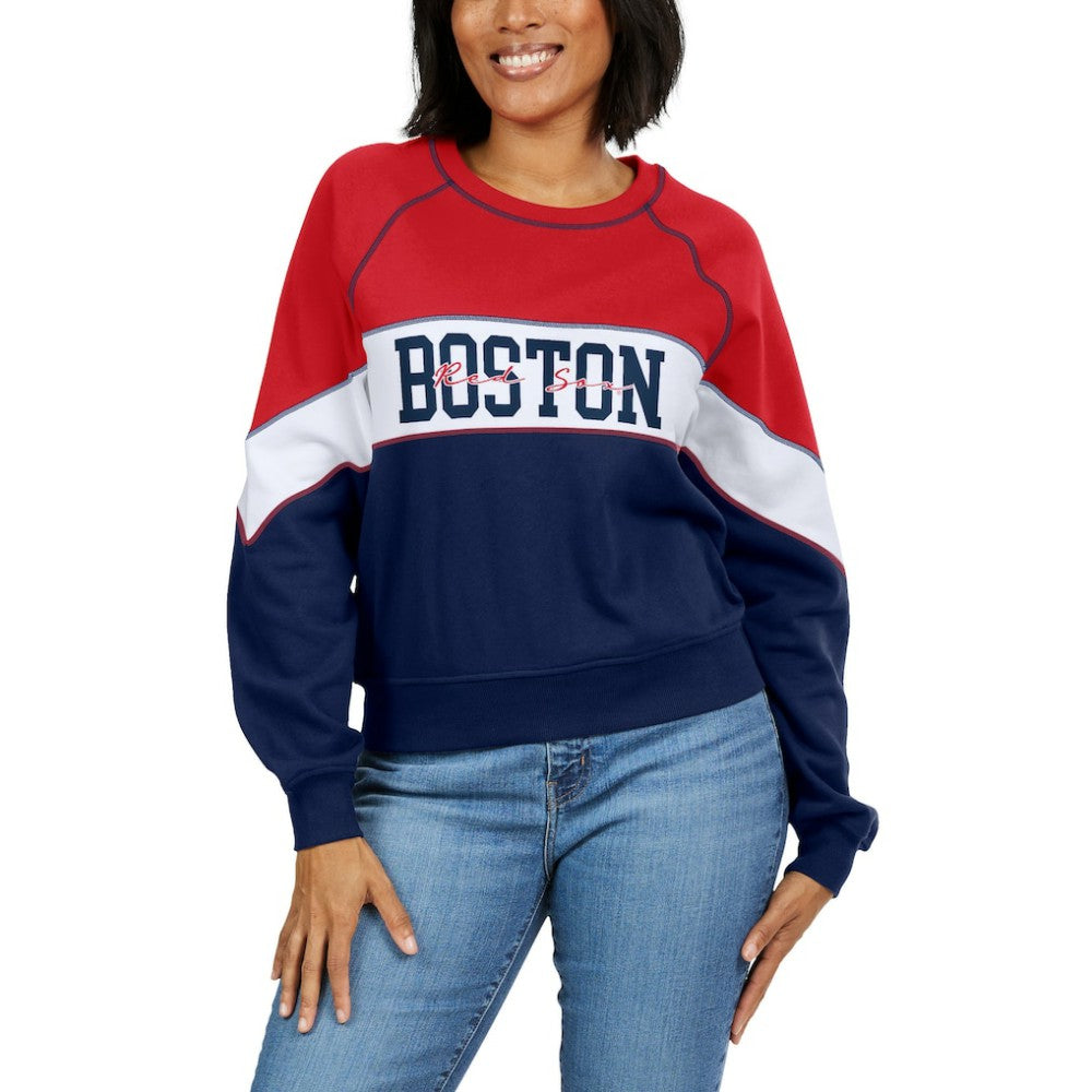 Boston Red Sox WEAR by Erin Andrews Women's Color Block Crew Neck Pullover Sweatshirt - Red/Navy