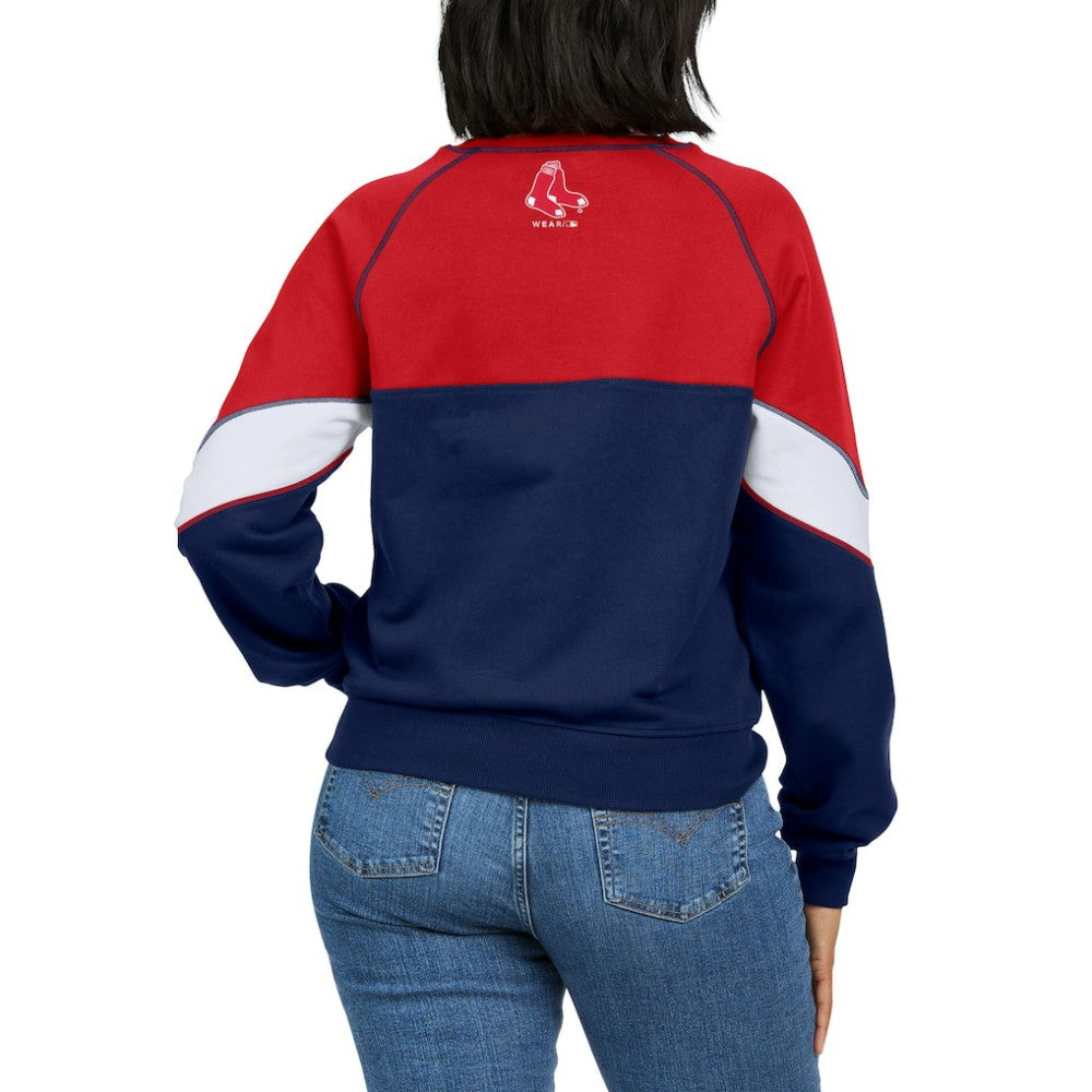 Boston Red Sox WEAR by Erin Andrews Women's Color Block Crew Neck Pullover Sweatshirt - Red/Navy