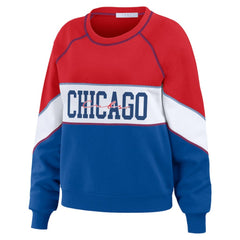 Chicago Cubs WEAR by Erin Andrews Women's Color Block Crew Neck Pullover Sweatshirt - Red/Royal