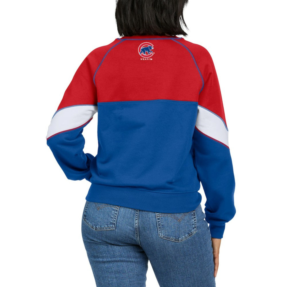Chicago Cubs WEAR by Erin Andrews Women's Color Block Crew Neck Pullover Sweatshirt - Red/Royal