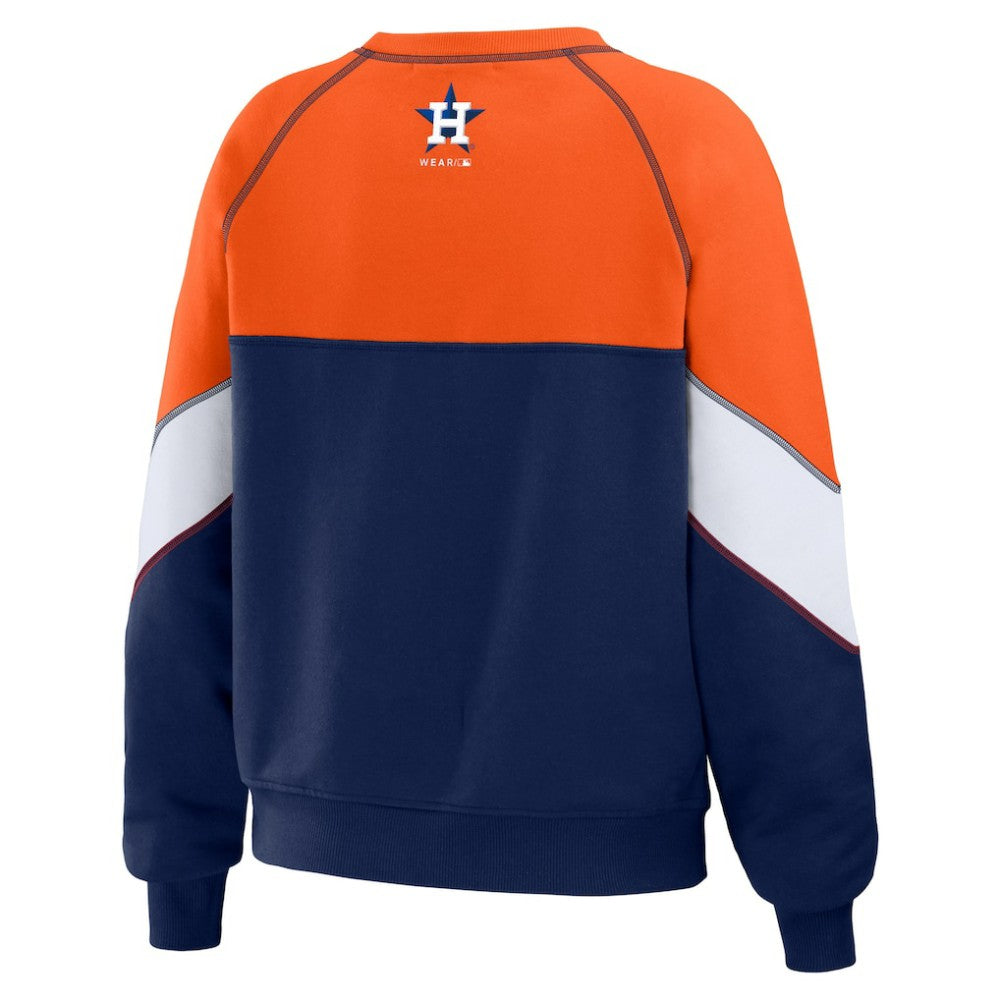 Houston Astros WEAR by Erin Andrews Women's Color Block Crew Neck Pullover Sweatshirt - Orange/Navy