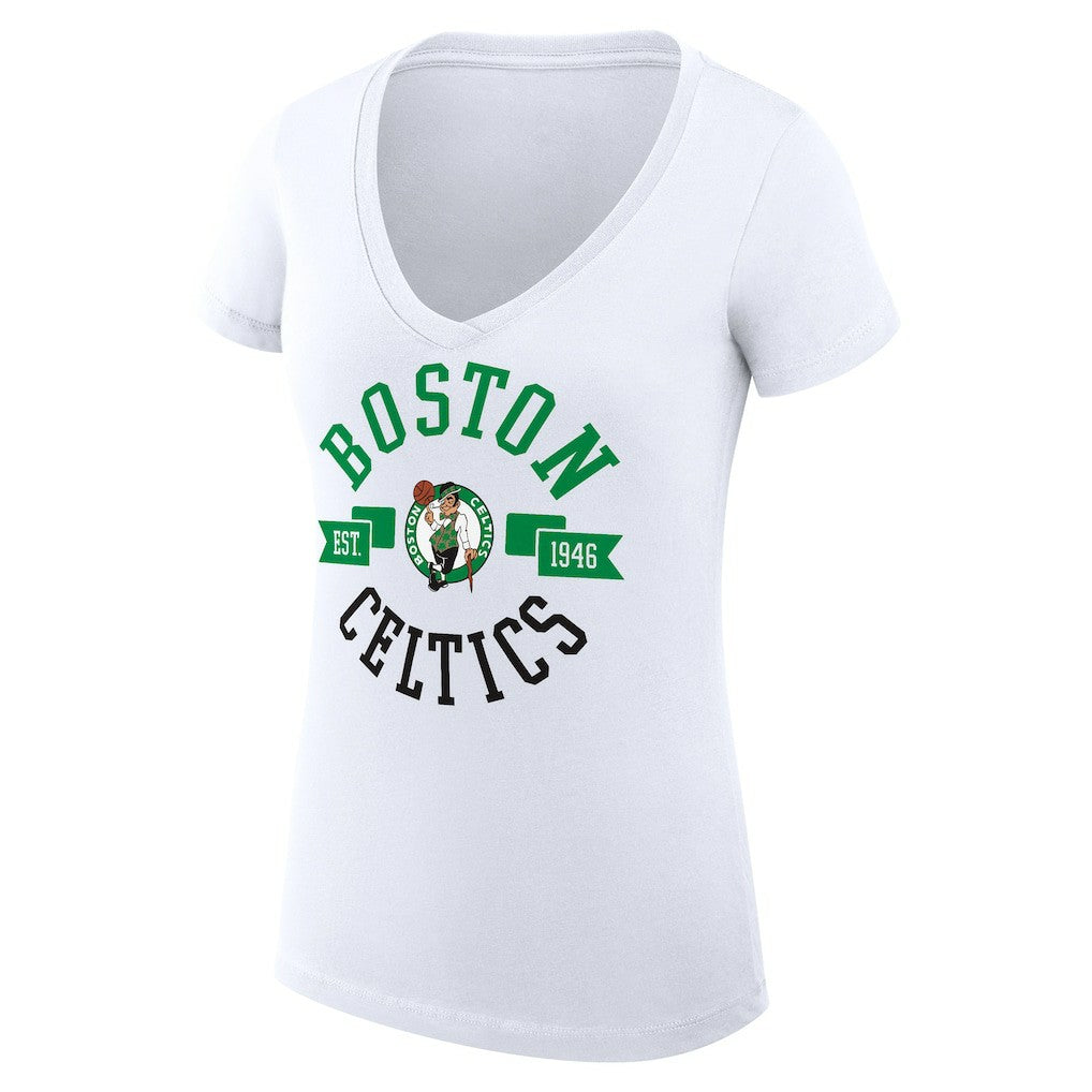 Boston Celtics G-III 4Her by Carl Banks Women's Super-Slim Fit Lightweight Large City Logo V-Neck T-Shirt - White for sale