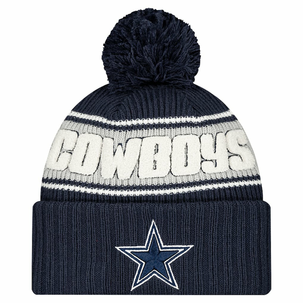 NFL Dallas Cowboys Youth 2024/25 Sideline Cuffed Knit Hat with Pom