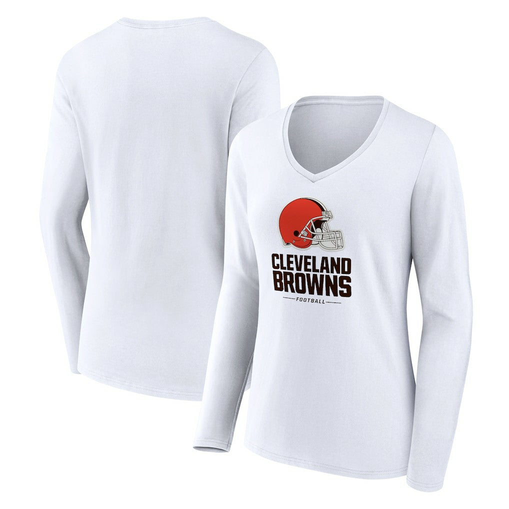 NFL Cleveland Browns Women's Team Lockup Long Sleeve V-Neck T-Shirt