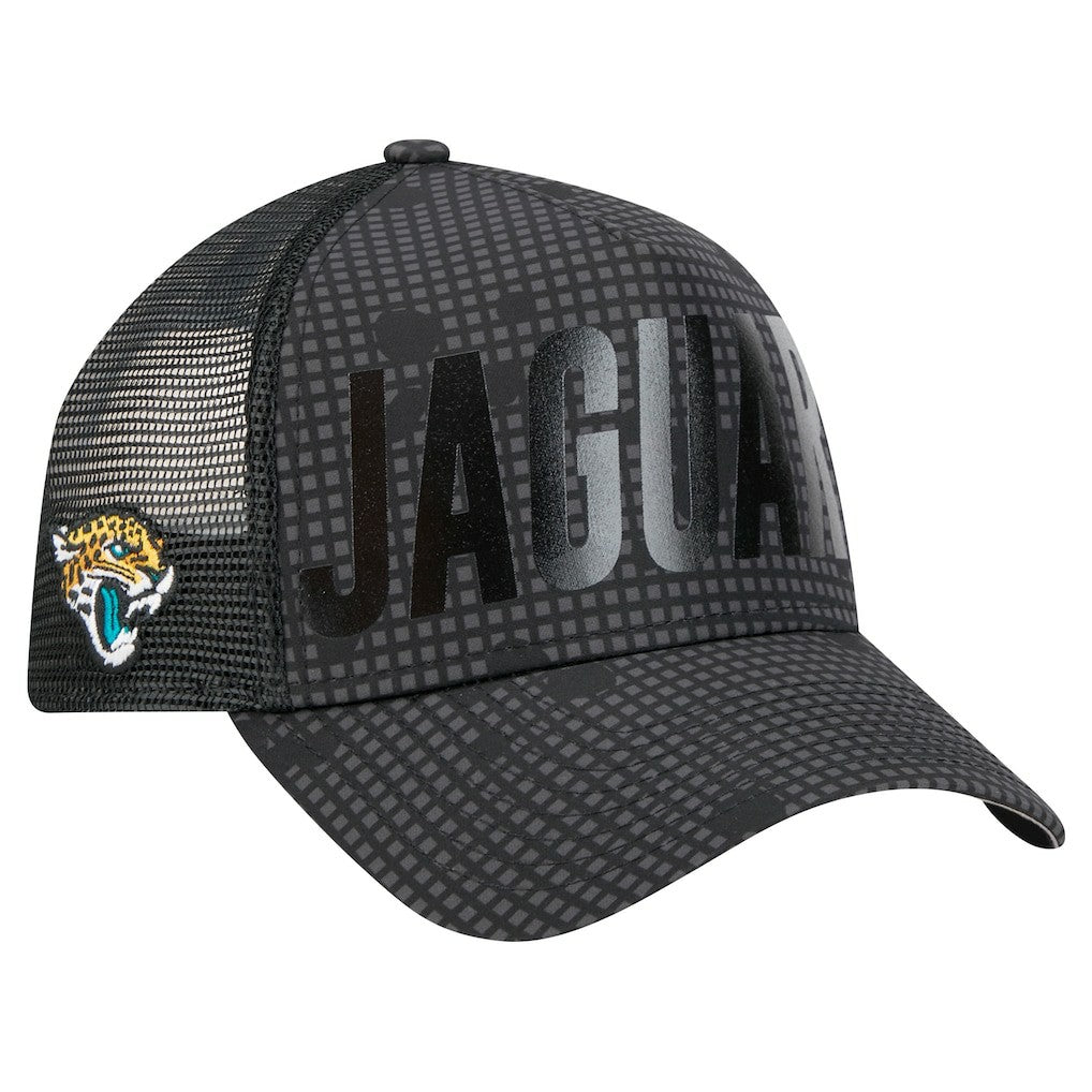 NFL Jacksonville Jaguars Midnight Ink Tonal Text A-Frame Trucker 9FORTY Adjustable Hat