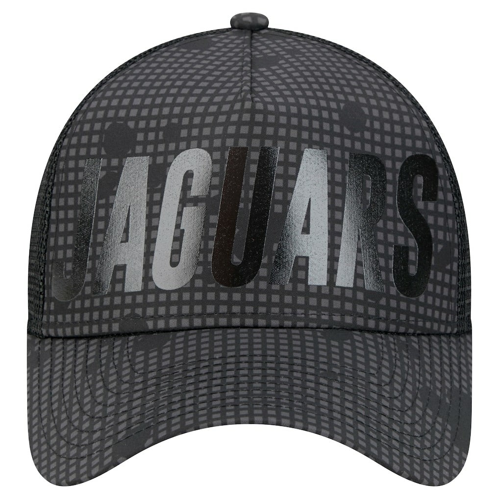 NFL Jacksonville Jaguars Midnight Ink Tonal Text A-Frame Trucker 9FORTY Adjustable Hat