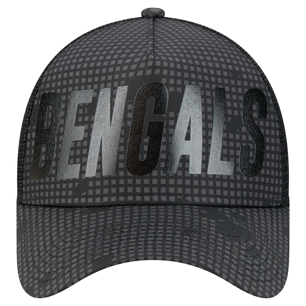 NFL Cincinnati Bengals Midnight Ink Tonal Text A-Frame Trucker 9FORTY Adjustable Hat